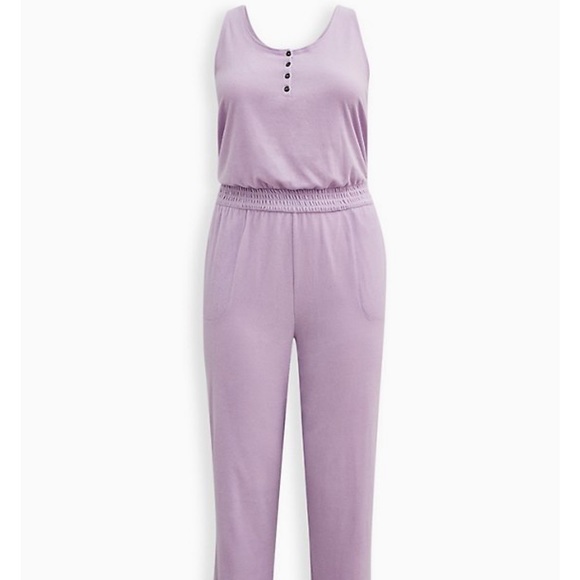 Torrid Henley Jumpsuit Cover Up / Loungewear / Pajamas - Terry Lilac, Size 4 - Picture 4 of 7